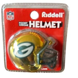 Green Bay Packers NFL Riddell Pocket Chrome Helmet New Collectible Decor